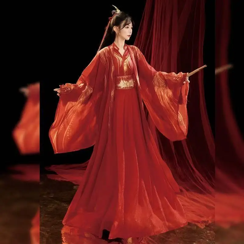 

Lucky Red Printing Hanfu Dress Men Women Traditional Chinese Clothing Halloween Swordsman Cosplay Costume Wedding New Year Suits