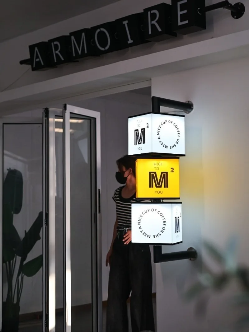 Creative Internet celebrity rotating light box, dynamic side hanging door signs, rolling billboards