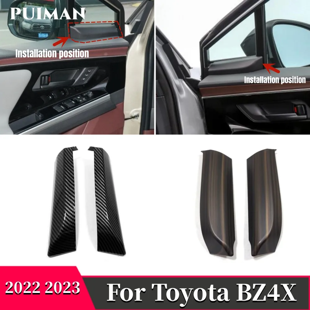 2 PCS ABS Carbon fibre Wood grain Car Inner On the Front Door Trim Stickers For Toyota bZ4X 2022 2023 Car Styling Accessories