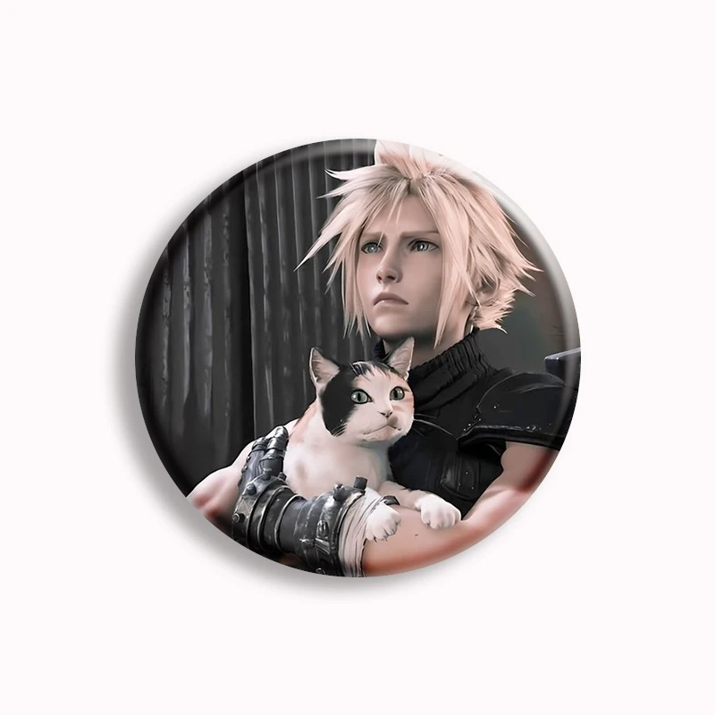 Cloud Strife Final fantasy 7 Soft Button Pin Final Fantasy Vii Remake Brooch Pink Bow Cloud Badge Backpack Decor Friends Gifts