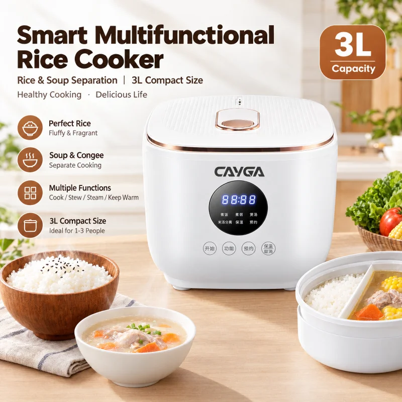 3L Digital Display Smart Low Sugar Rice Cooker Multifunctional Touch Control Healthy De-sugar Rice Pot with Rice Soup Separation