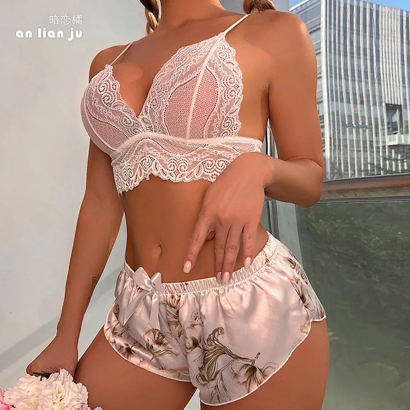 Summer New Lace Pajama Set Sexy Suspender Two-piece Top Shorts for Women