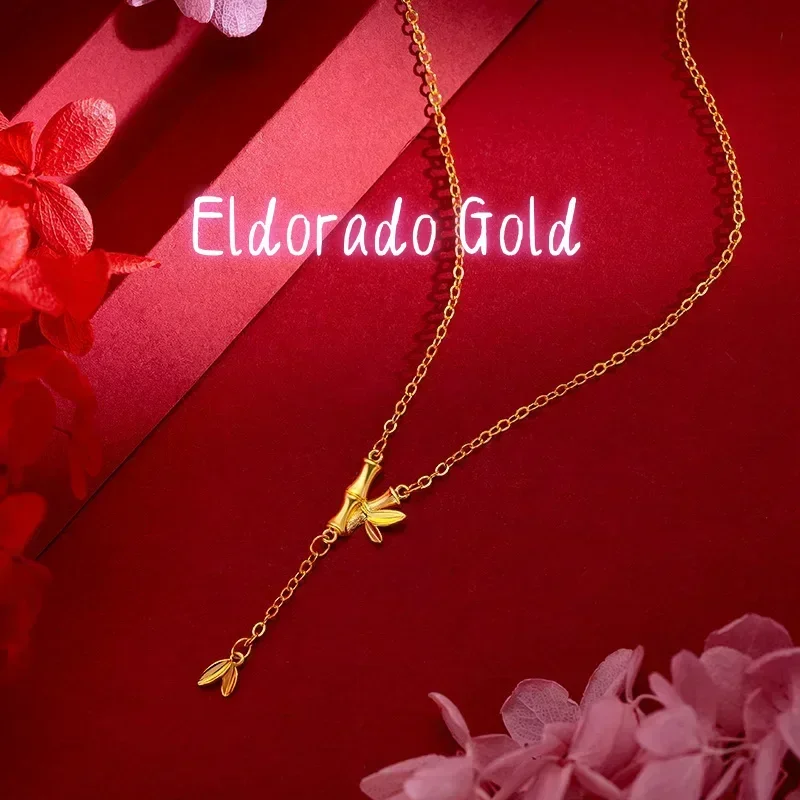 Eldorado Gold  9999 Real Gold 24K Japanese and Korean niche fashion bamboo joint tassel necklace joint high collarbone set chain