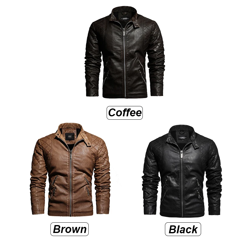 Men Fashion Leather Jacket Men Autumn Motorcycle Slim Fleece Jacket Coat Men Spring Outdoor Casual Motor Biker PU Leather Jacket