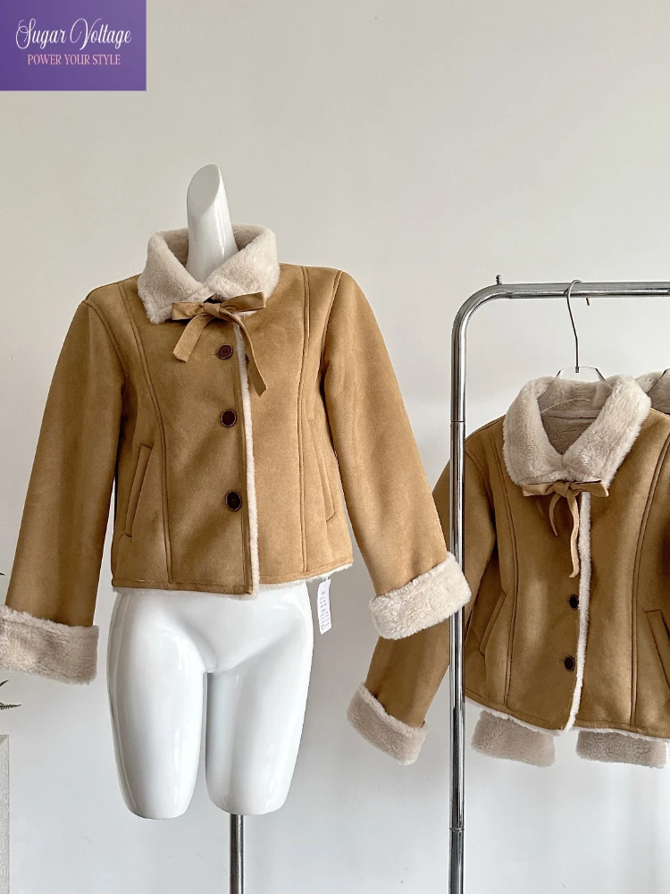 

Винтажная коричневая короткая хлопковая куртка женская зимняя элегантная теплая верхняя одежда в стиле ретро свободного покроя однобортное пальто с отделкой из искусственного меха