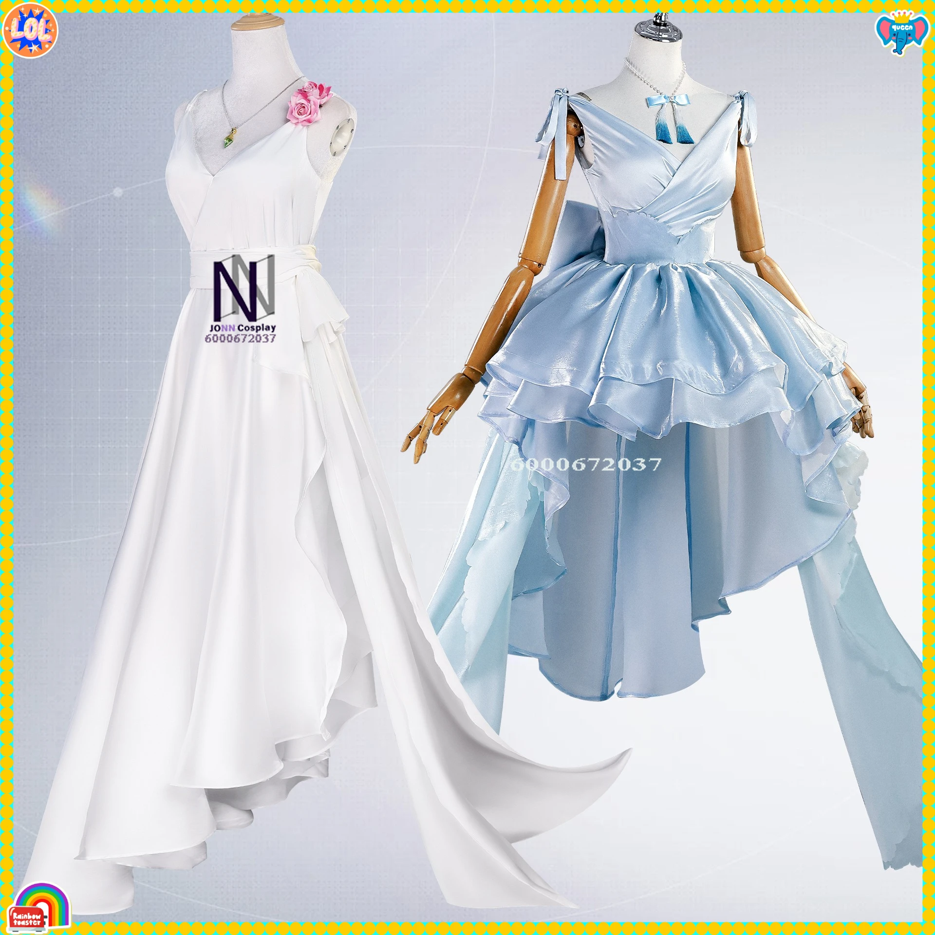 

Hot Re:ZERO Cosplay Costume Anime Rem/Emilia Role Playing Clothes Fashion Evening Blue White Dress for Women Comic Con Party