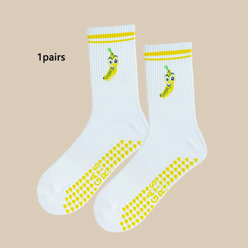 

Носки до середины икры с рисунком банана и смайлика, с нескользящей силиконовой подошвой, милые и забавные, 1 пара