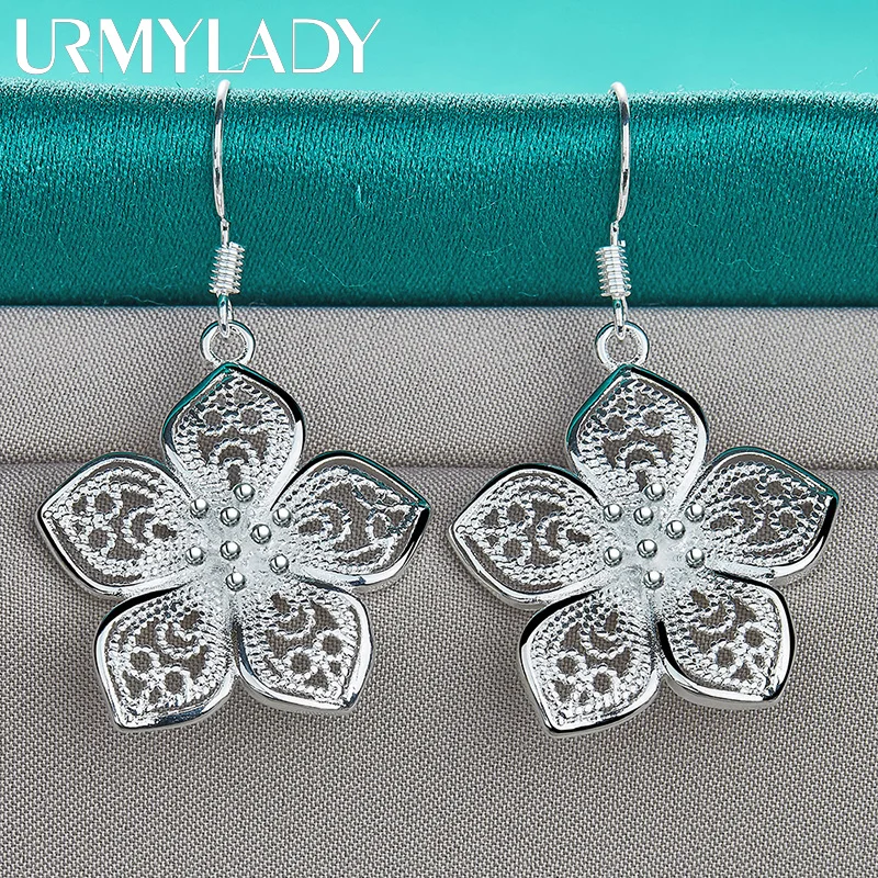 URMYLADY-pendientes de flores de Plata de Ley 925 para mujer, joyería de moda para fiesta de boda