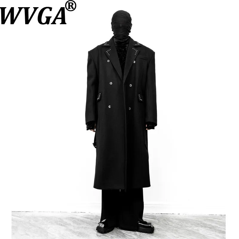 

WVGA мужские новые зимние темные куртки с отложным воротником, шерстяные куртки, нишевые шикарные повседневные длинные модные пальто W18321