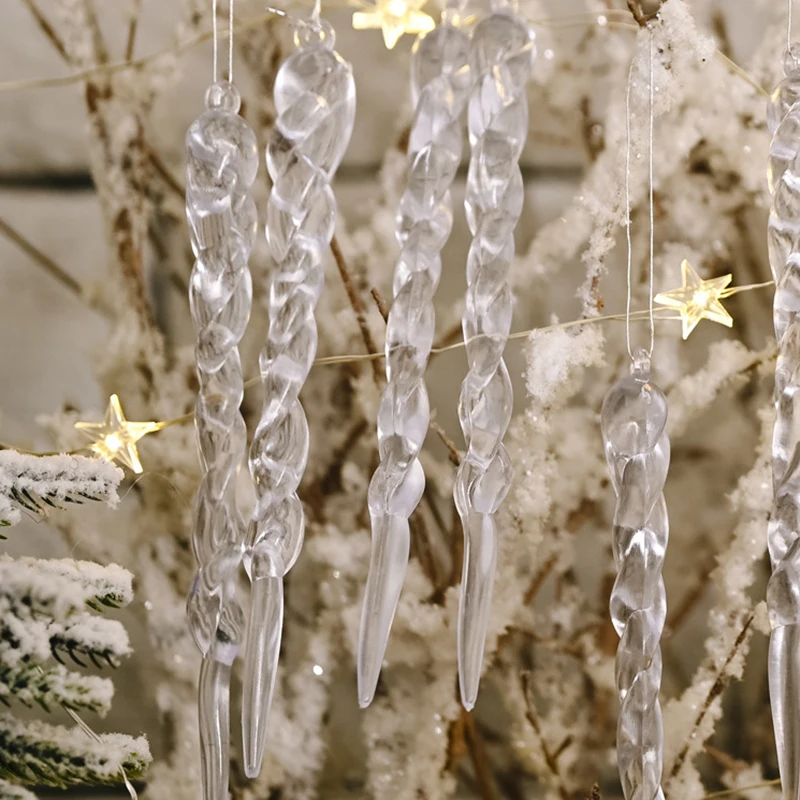 12/24/60pcs 13cm Christmas Tree Crystal Pendant Transparent Simulation Icicles Christmas Decor Hanging Pendant New Year Gift