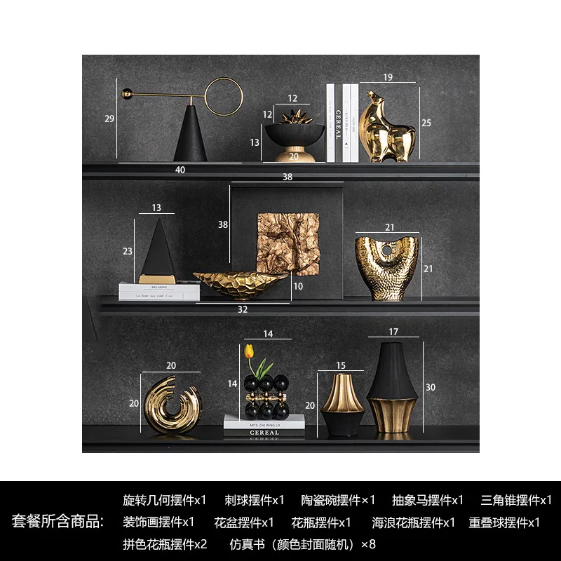 Goldene geometrische Kunstwerke Ornament Wohnzimmer Weinschrank Modell Zimmer offene Gitterdekoration