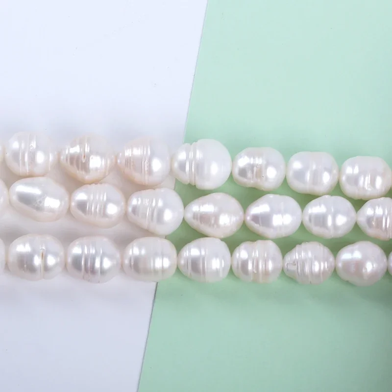 Wholesale  18cm 11-12mm Big Size White Color Rice Freshwater Pearl  Strand  7 Inch Natural Pearls For Jewelry Making