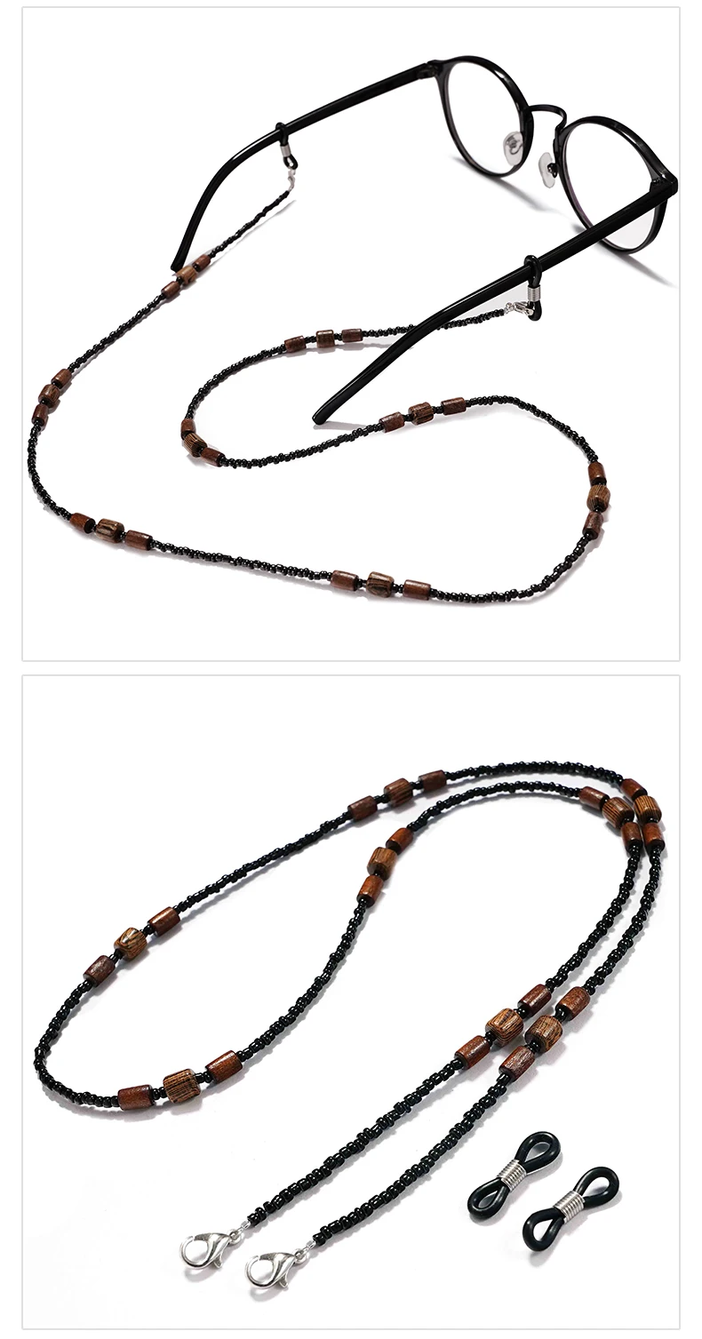 2022 neue Holz Perlen Gläser Kette für Frauen Mode Lanyard Acryl Maske Sonnenbrille Gurt Schnur Hängenden Hals Halten – Detail 6