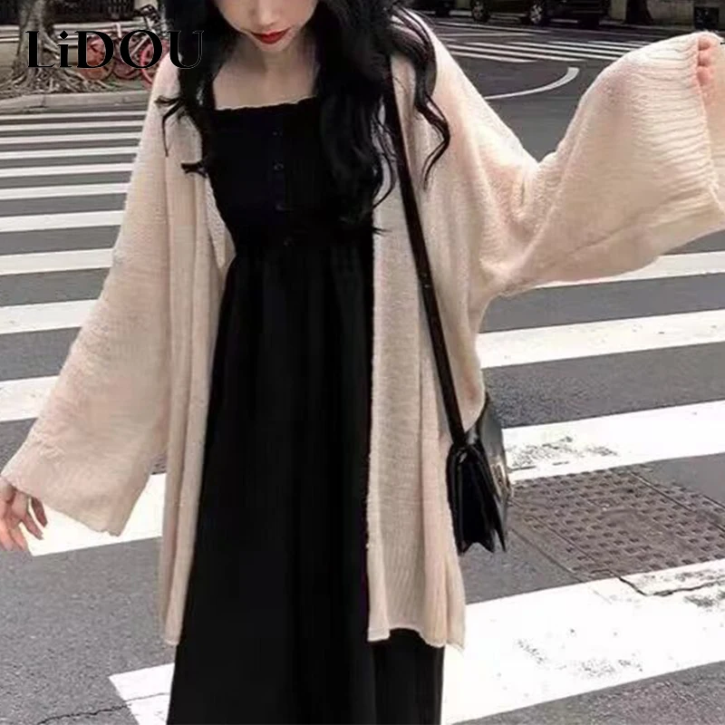 

Autumn Winter Loose Casual Cardigan Sweater Ladies Solid Color Knitting Outwear Female Literary Vintage All-match Knitting Coat