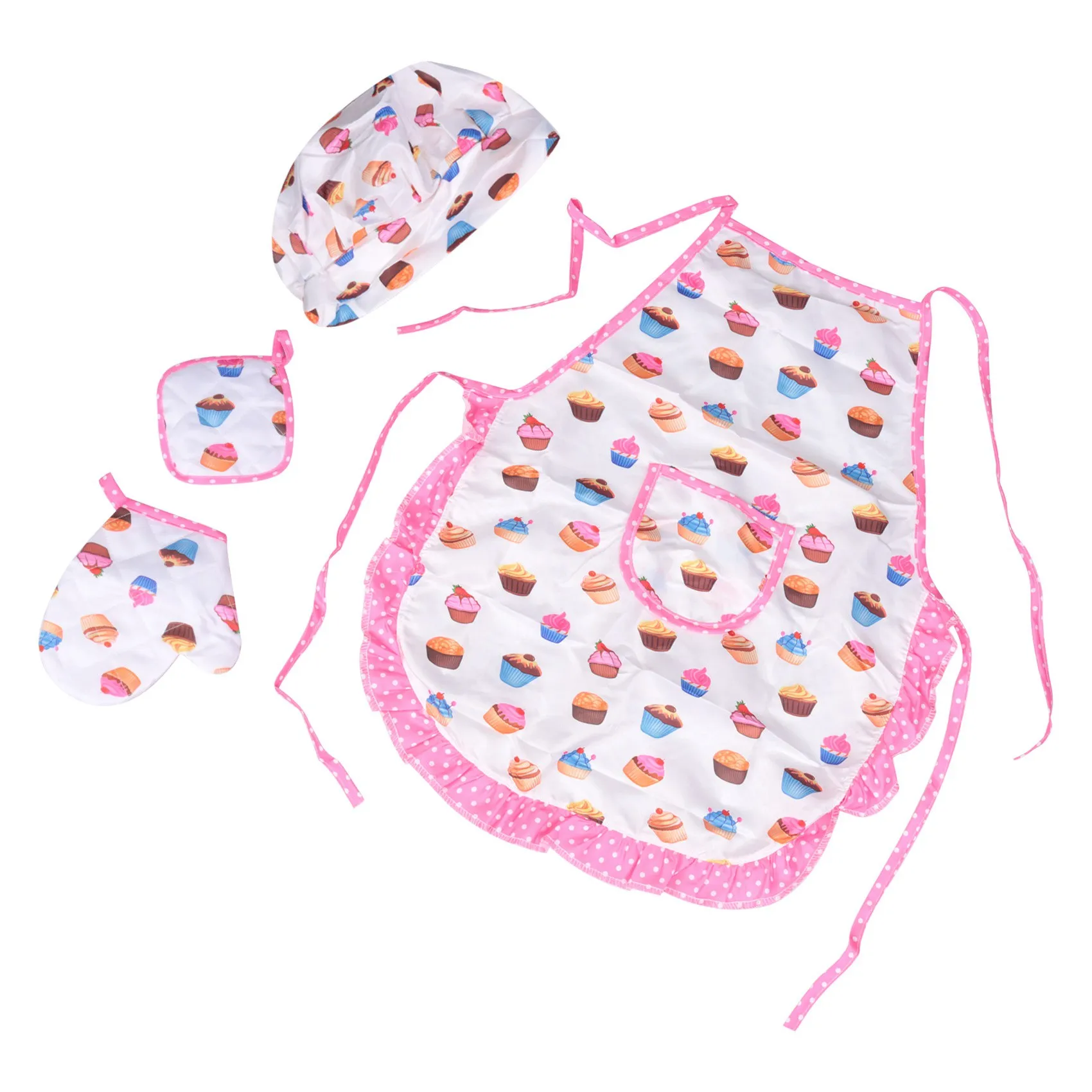 4Pcs Kids Cooking and Baking Set Includes Apron for Little Girls, Chef Hat, for Toddler Dress Up