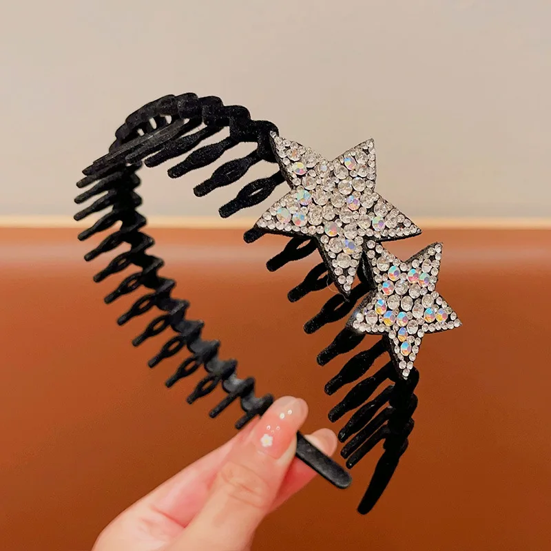 عصابة رأس متدفقة مع أحجار الراين بمزاج أنيق، عصابة رأس على شكل نجمة خماسية، إكسسوارات شعر عصرية متعددة الاستخدامات للفتيات