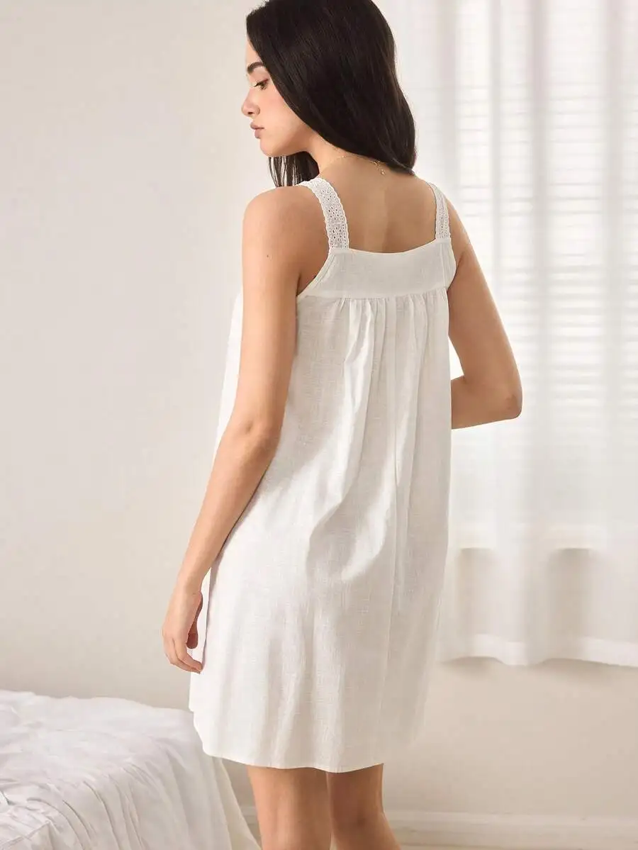 

Womens Lace Trim Sleeveless Nightgown Solid Color Sleepwear Dress