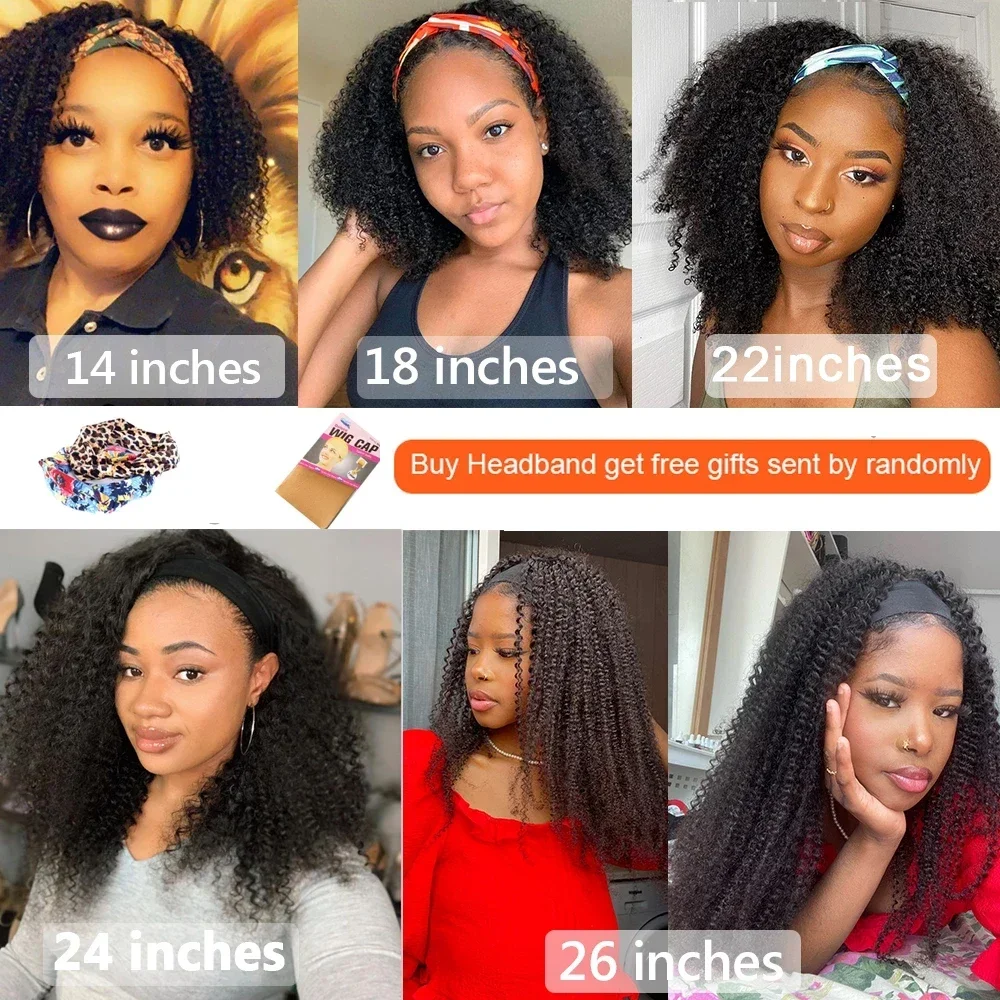 Afro kinky Curly No Lace Front Wigs for Black Women Natural Color Machine Made Afro Kinky Curly Human Hair Glueless Headband Wig