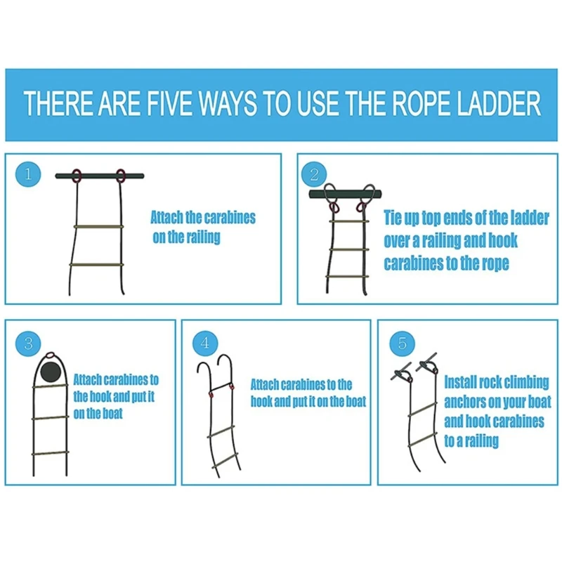 Rope Ladder for Boat, Boat Ladders Folding Removable, Boat Rope Ladder 4-Steps Marine Rope Ladder Extension Swim Ladder Dropship