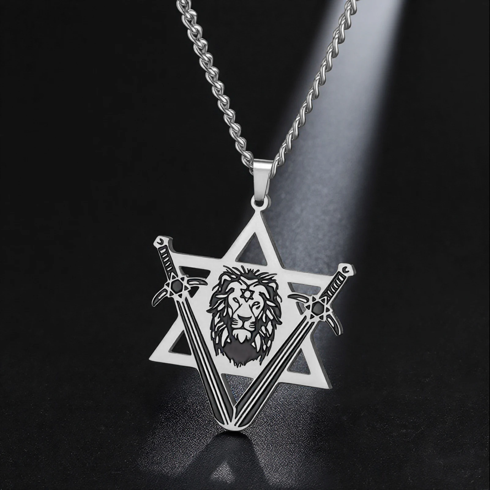 Punk Star Of David Lion Head Pendant Necklaces Women Men Stainless Steel Gold Plated Chains Amulet Jewelry Party Couple Gifts