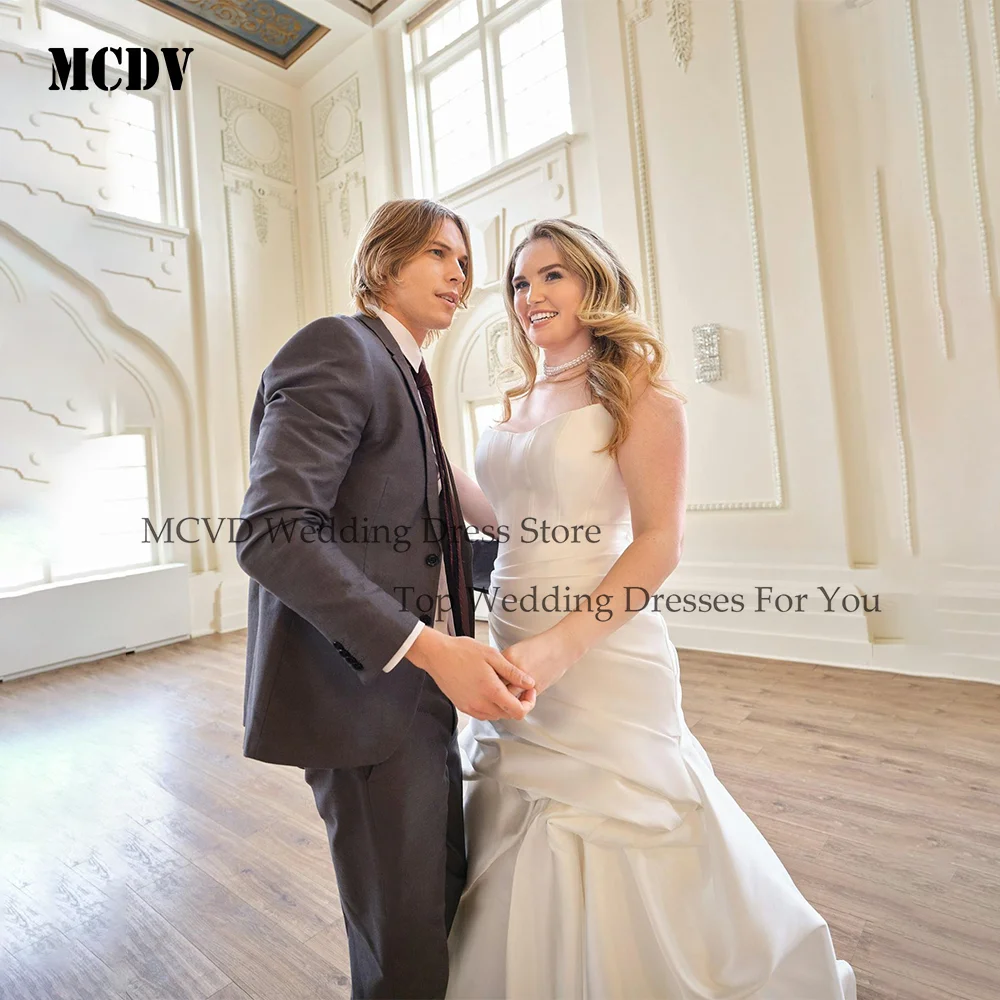 

MCDV Mermaid Plus Size Wedding Dresses For Bride Backless Satin Strapless Pleat Elegant Bride Gowns vestidos novia Customized