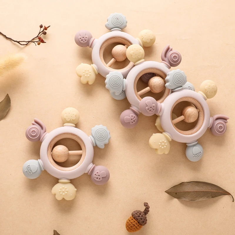 

1PC Silicone Teether Baby Forest Shape Wooden Teether Ring Kid Gift Food Grade Silicone Children's Goods Kid Teething Toys