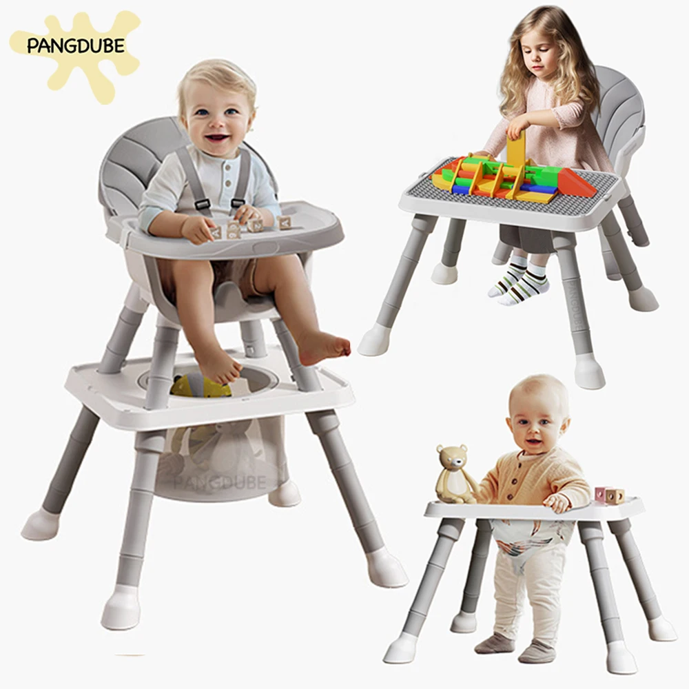 Silla Alta para Bebé PANGDUBE 7 en 1, de 6 a 36 Meses, Asiento Multifuncional para Alimentación con Mesa de Bloques de Construcción y Centro de Aprendizaje para Estar de Pie