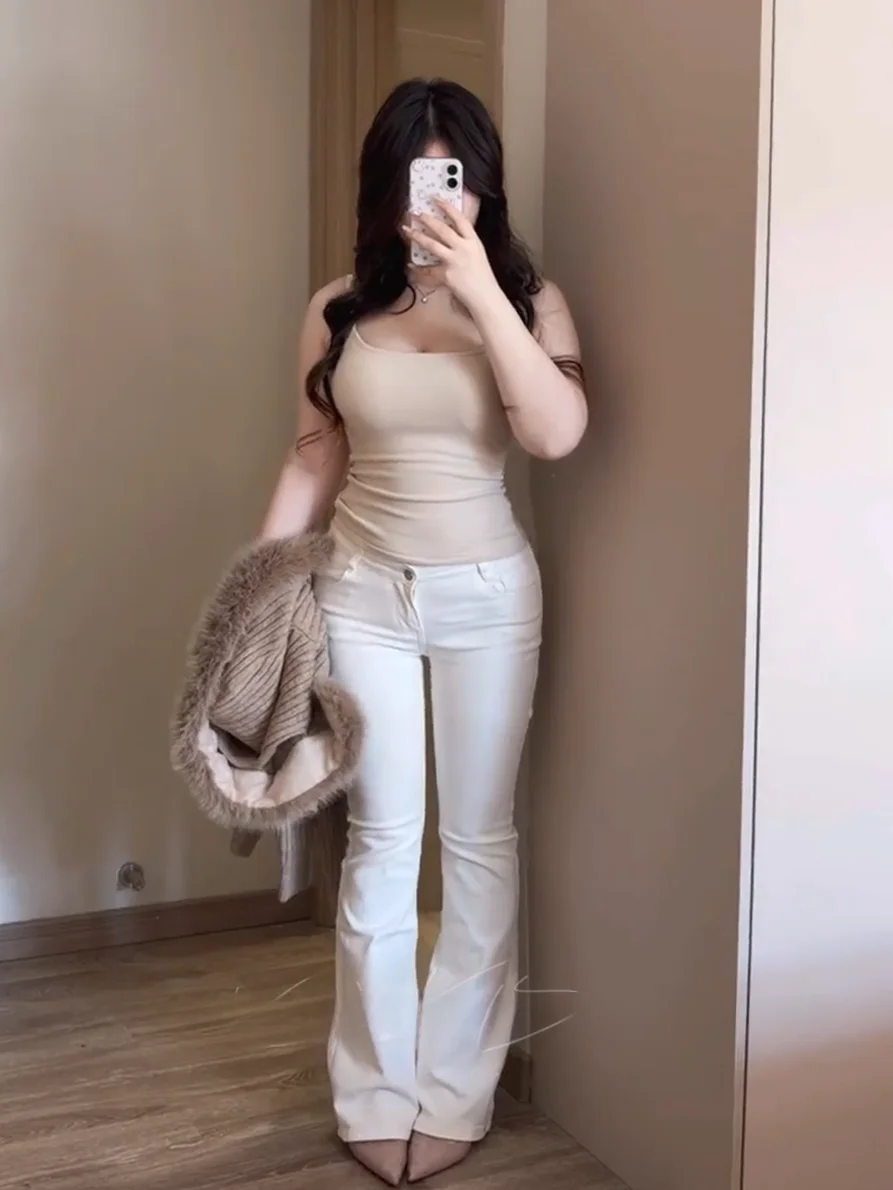 

Slimming High Waist V-Ne Denim Pants Women's Bell Bot Tummy Control Hip Enhancing Casual Cotton Stretch Fall Faion