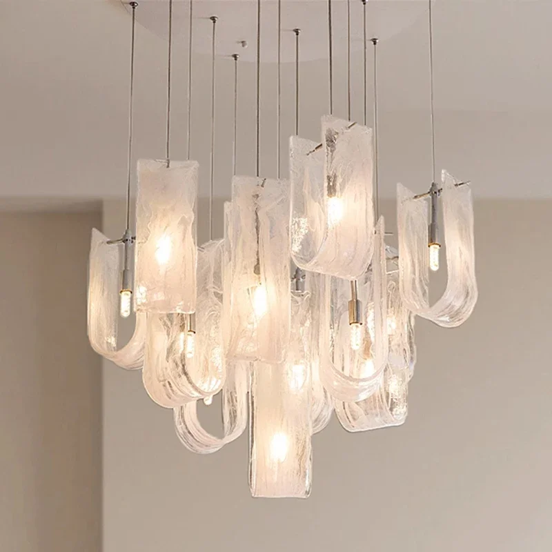 

French misty glass chandelier for the living room cream style main light for the grand hall luxurious staircase lamp