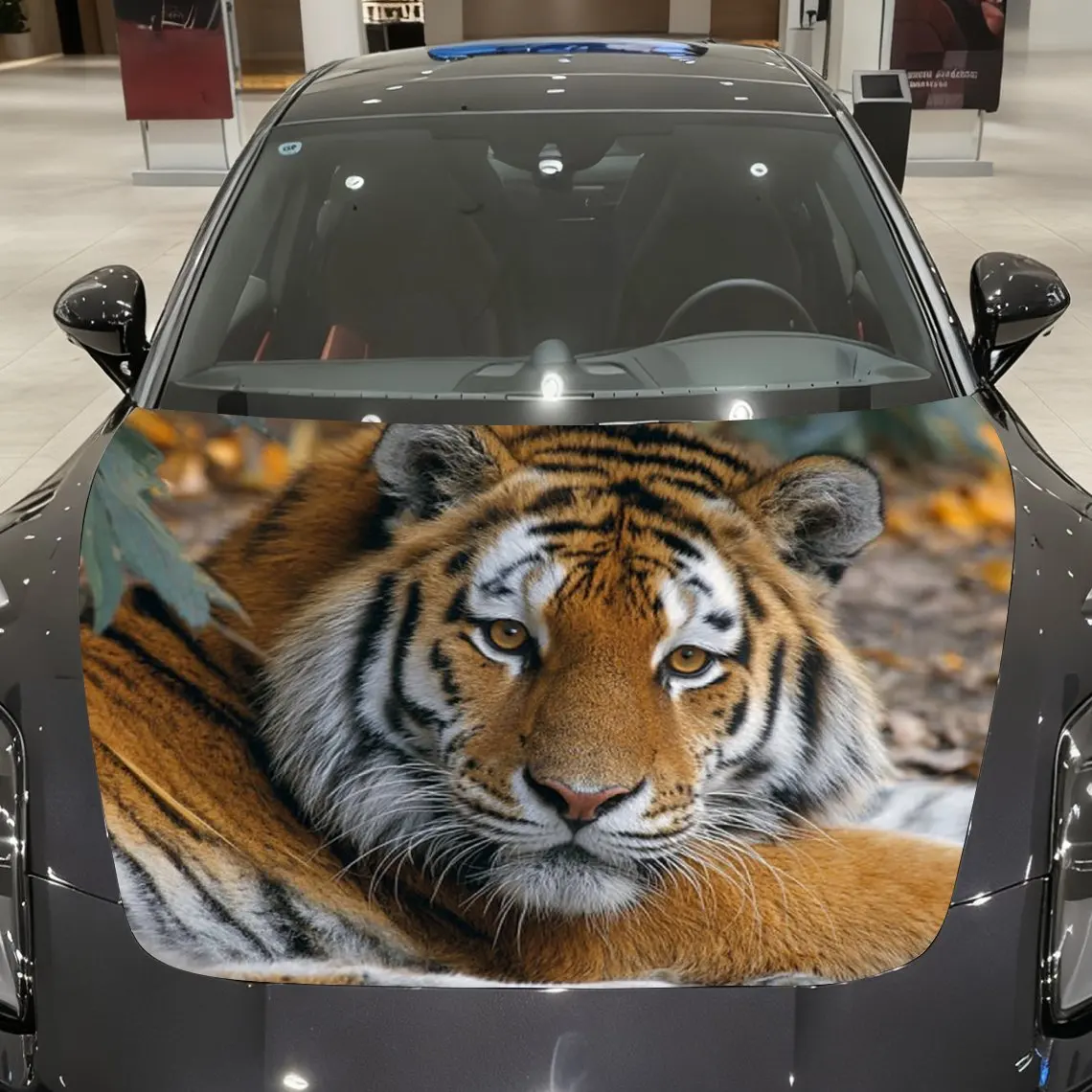 Tiger Pattern Car Hood Stickers, Fashion Decorative Car Film, Self-adhesive Wear-resistant Stickers, Bold Design, Car Parts, Fri