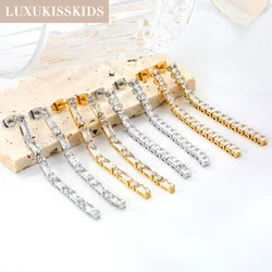 LUXUKISSKIDS Luxury Dazzling Cubic Zirconia Dangle Earrings Stainless Steel Long Drops Tennis Tassel aretes Woman Party Jewelry