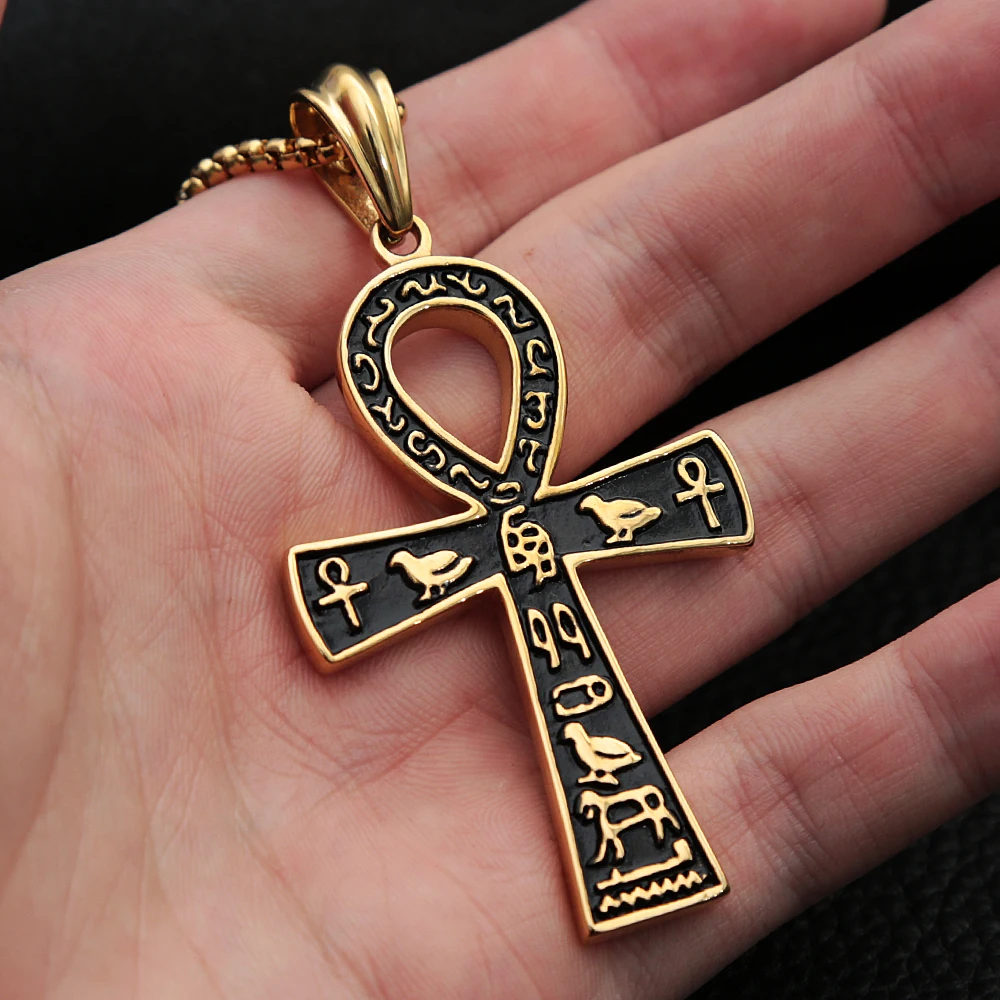 Fashion Ancient Egyptian Ankh Cross Necklace For Men Women Stainless 316L Steel Biker Pendant Amulet Jewelry Gift Dropshipping