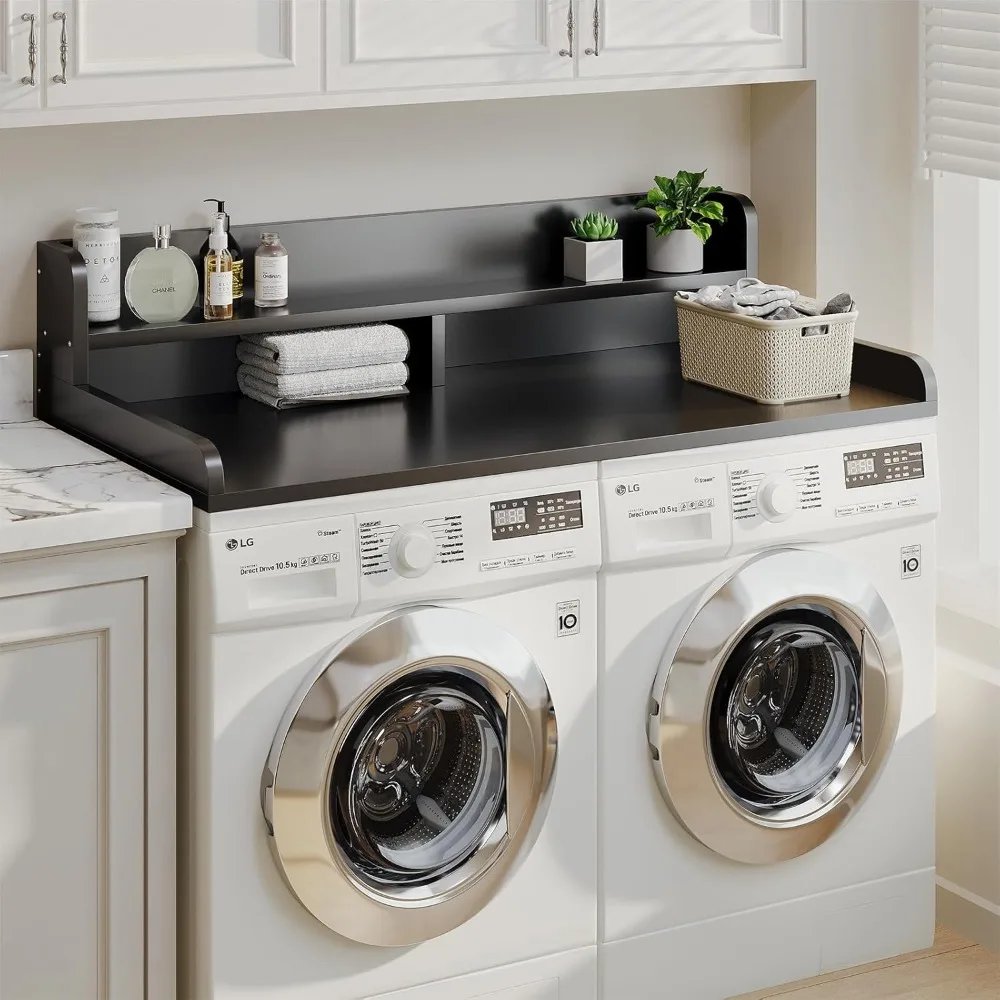 2-Tier Washer Dryer Countertop with Edge Rails & Non-Slip Pads, 54" Width x 27.55" Depth Laundry Topper for Washer and Dryer