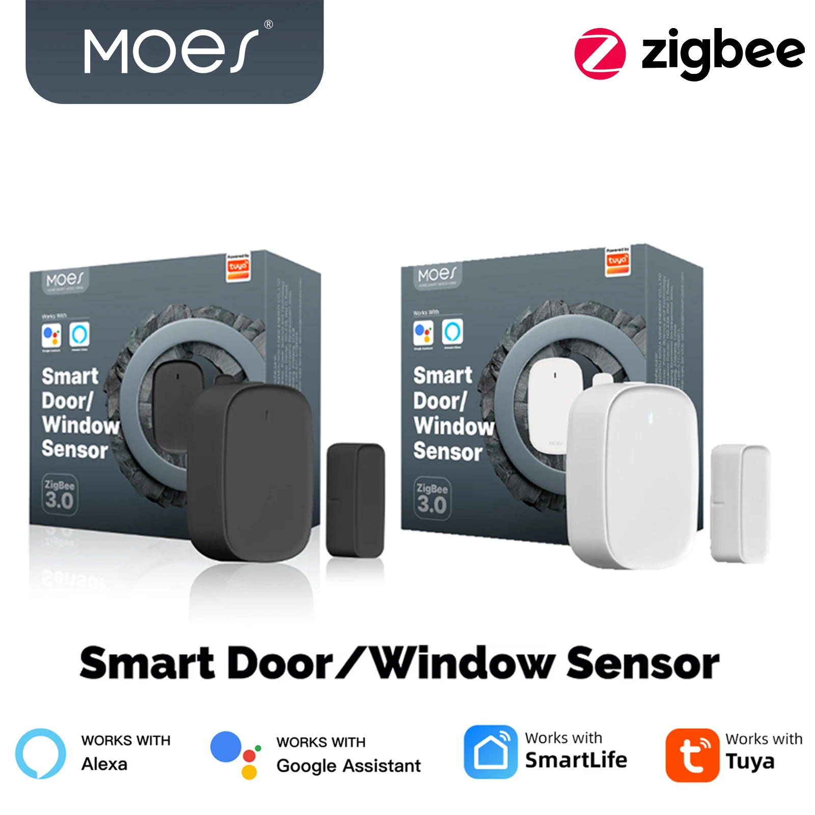 

MOES Tuya ZigBee3.0 умный датчик окон, дверей, ворот, детектор умной домашней охранной сигнализации, приложение Smart Life для Alexa Google Home
