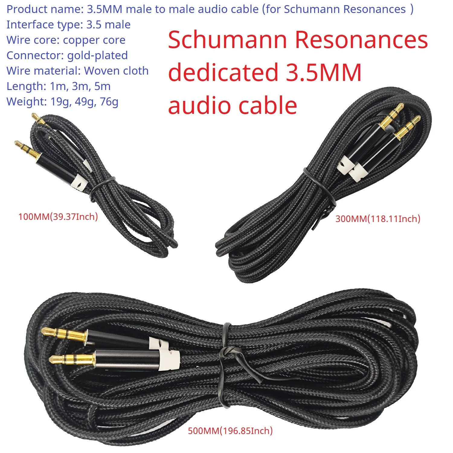 3.5 Jack Audio Cable 3.5mm Interface 7.83HZ Aux Ultra-Low Frequency Schumann Resonance Signal Transmission Wire 1M/3M/5M Cable