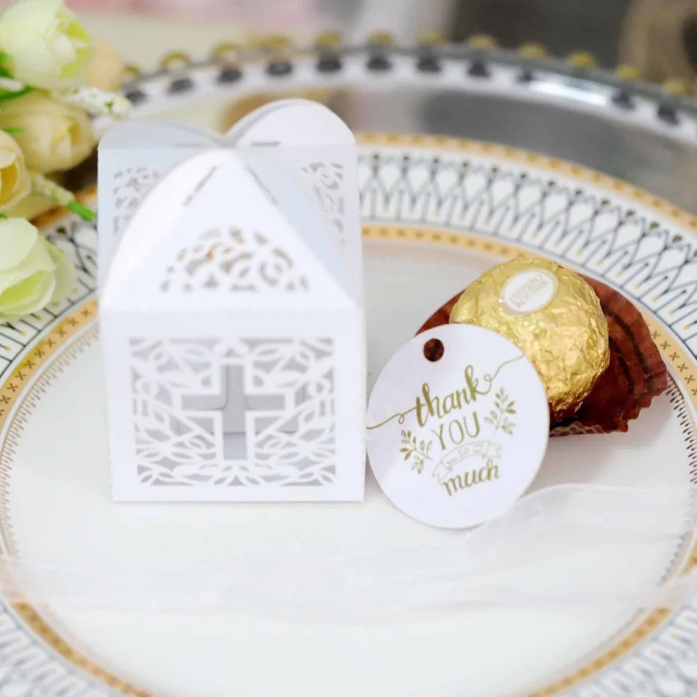 10/20 stücke Perlen papier weiß Kreuzung Pralinen schachtel Engel Baby party Geschenk box die erste Kommunion Kinder geburtstags feier Dekor – Detail 3