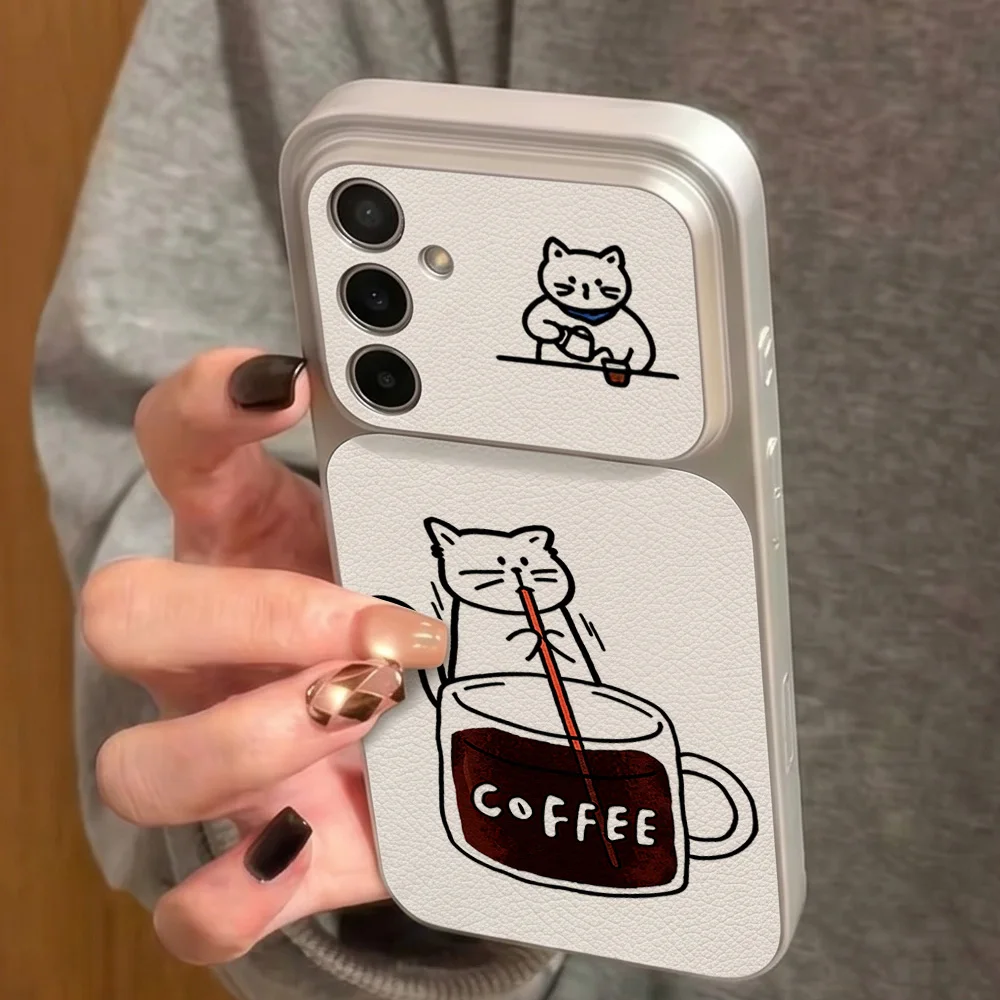 Coffee Cute Cat Phone Case For  Samsung S26 S25 S24 S23 Ultra Plus FE A16 A27 A26 A57 A56 A37 A36 A07 A06 A17 Cover With Lanyard view 3