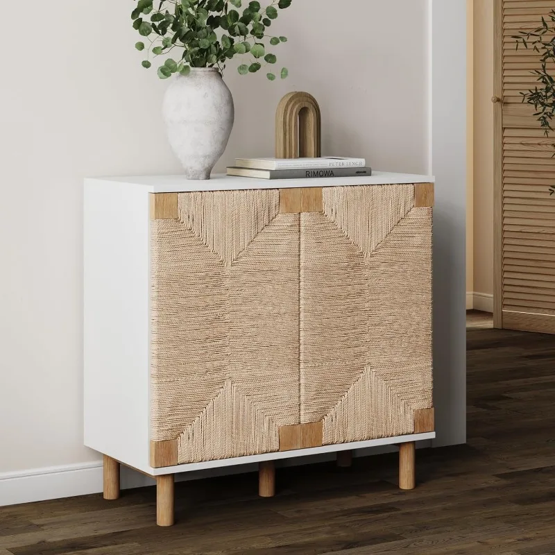 Natural Sideboard Storage Cabinet with Adjustable Interior Shelf and Seagrass Doors, for Hallway, Entryway or Dining Room