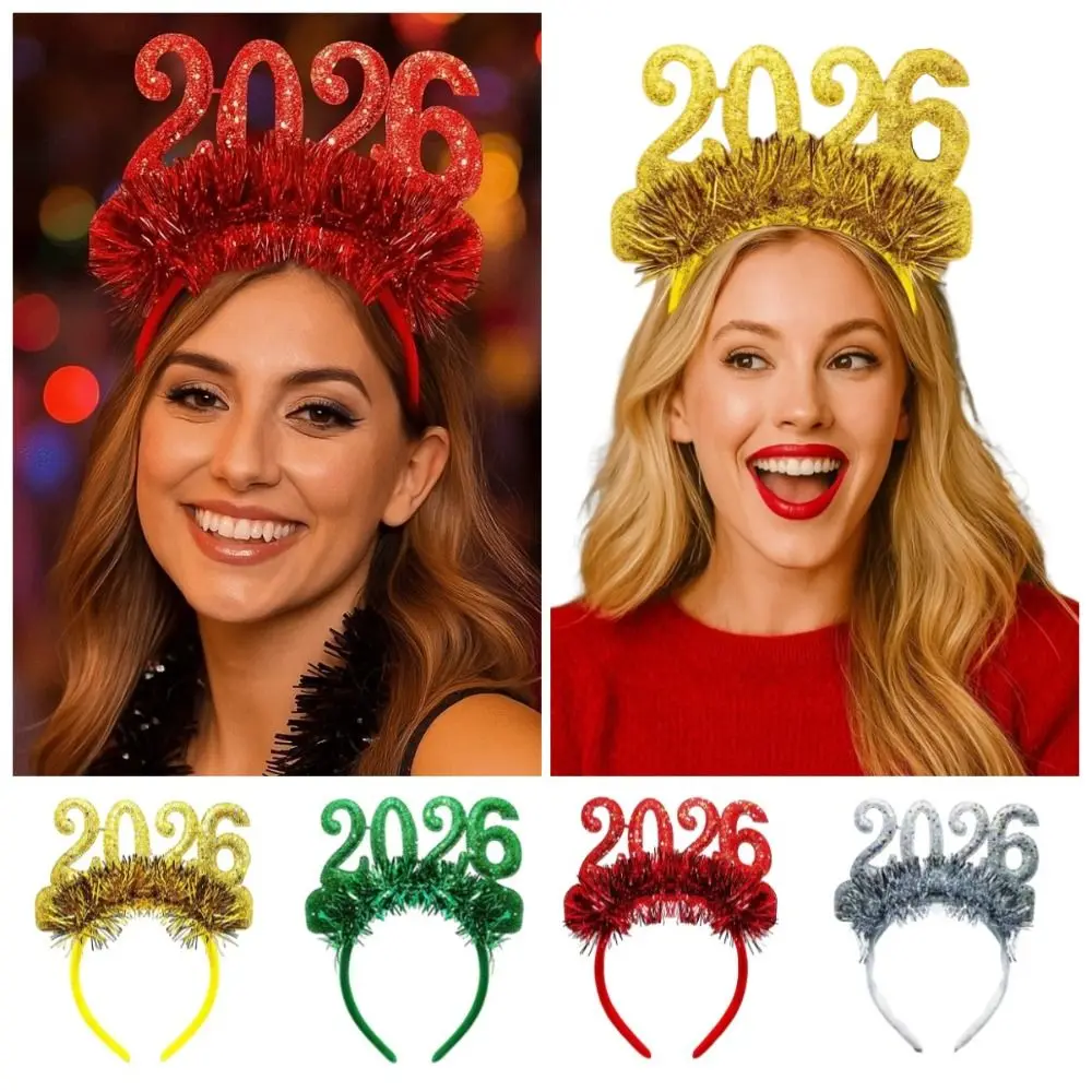 

Sequin 2026 Happy New Year Headband Cute Sweet New Year Decorative Headdress Colorful Creative Xmas Hair Band Photo Prop