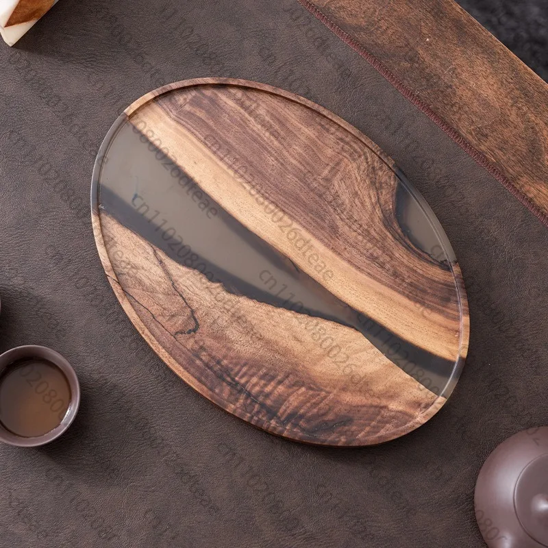 Walnut Dry Brewing Tray Household  Oval Resin Tea Set Tray Small Solid Wood Sea Tea Room Tray