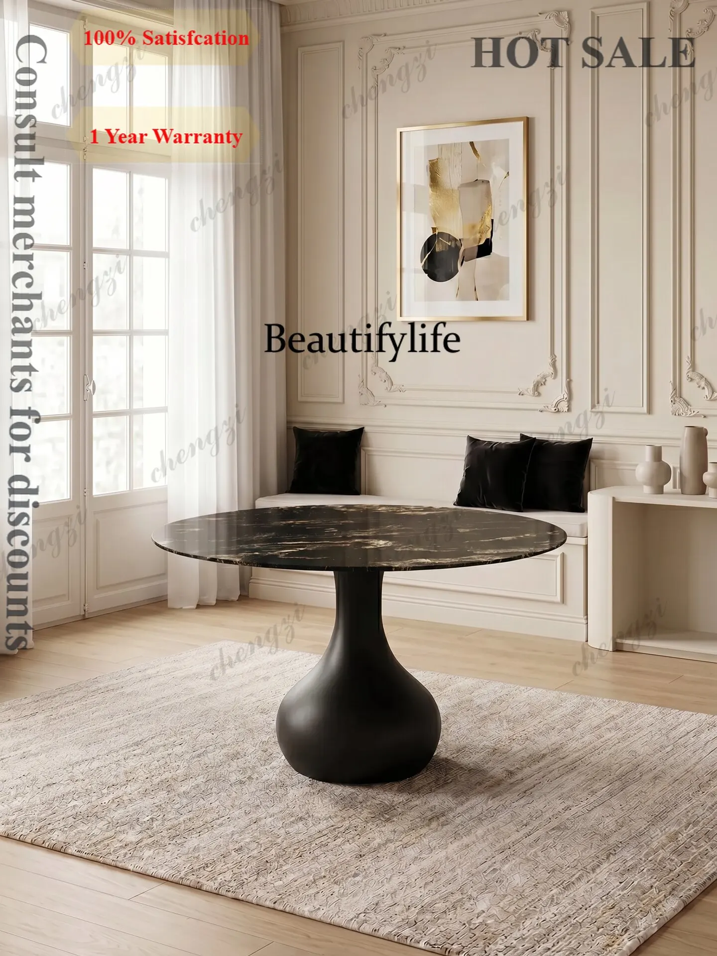c139 French retro style natural luxury stone dining table premium feeling water drop table imported universe black luxury stone