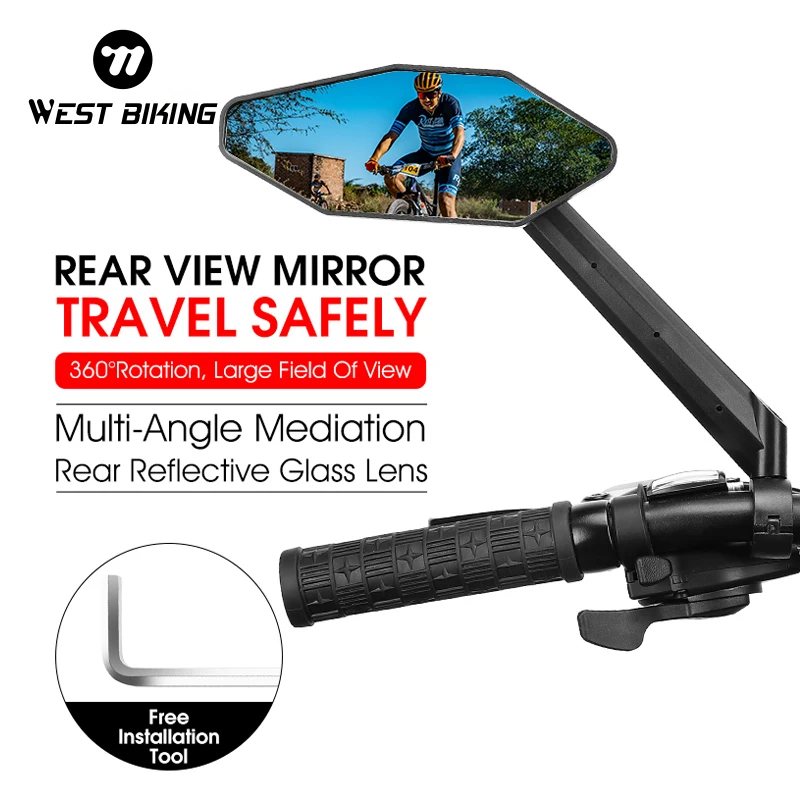 WEST BIKING Wide Angle Bike Mirror Handlebar Reflect HD Glass Rear View Bicycle Mirror Electric Scooter Cycling Accessories