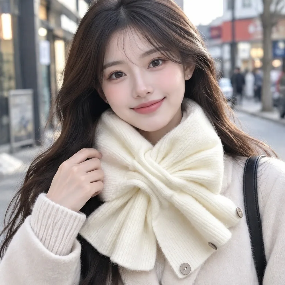 Thickened Solid Color Scarf Adjustable Fit Thermal Tippet Short Knit Neckerchief Compact Design Skin-friendly Yarn