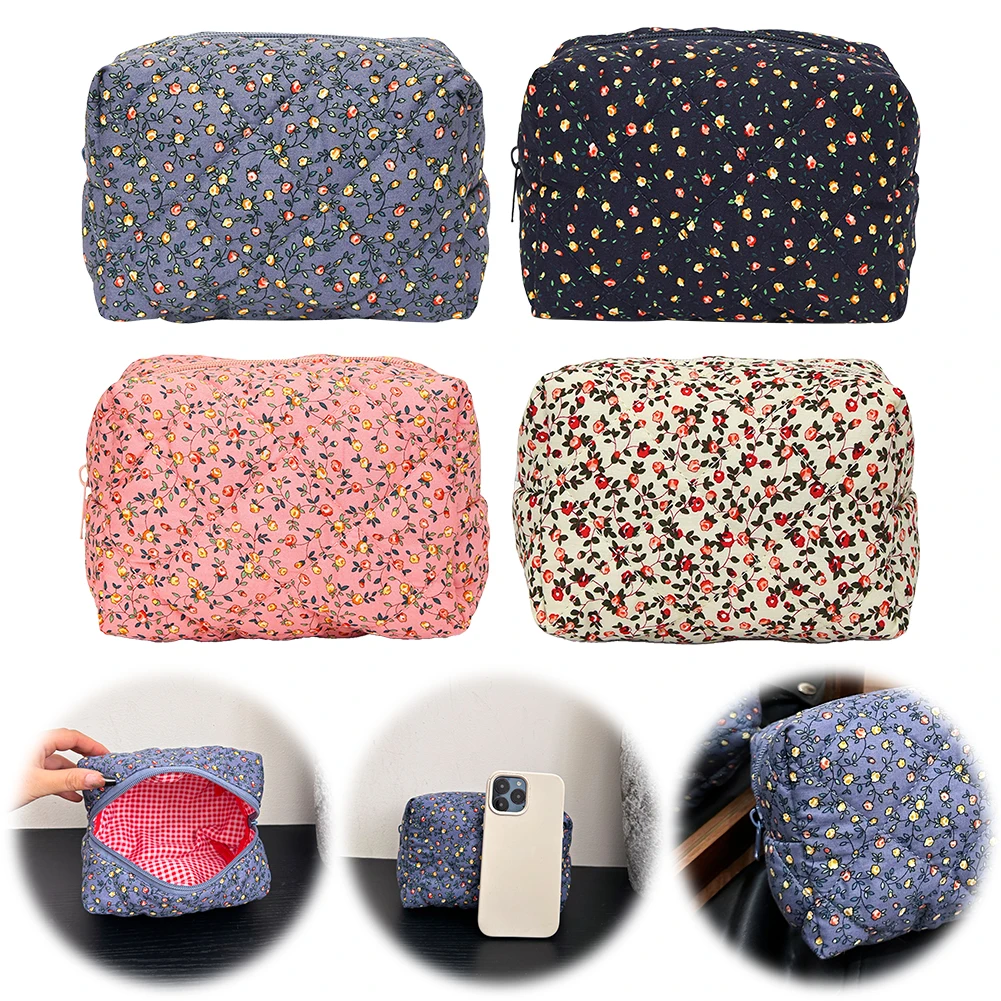 

Quilted Makeup Bag Travel Toiletry Bag Aesthetic Makeup Organizer Bag Large Capacity Makeup Clutch Purse Makeup Storage Bag
