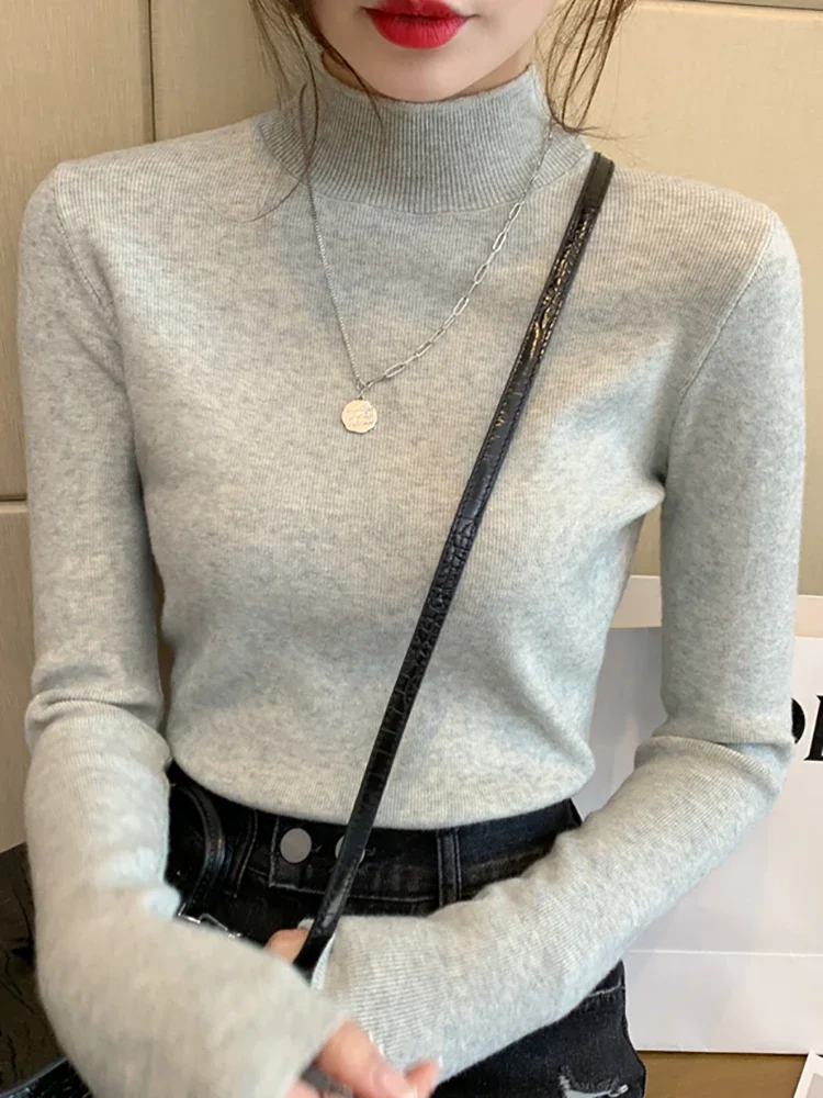 Long Sleeve Bottoming Knitted Sweater Fashion Simplicity Turtleneck Sweater Women 2024 New Stretch Tops Women Knitted Pullovers