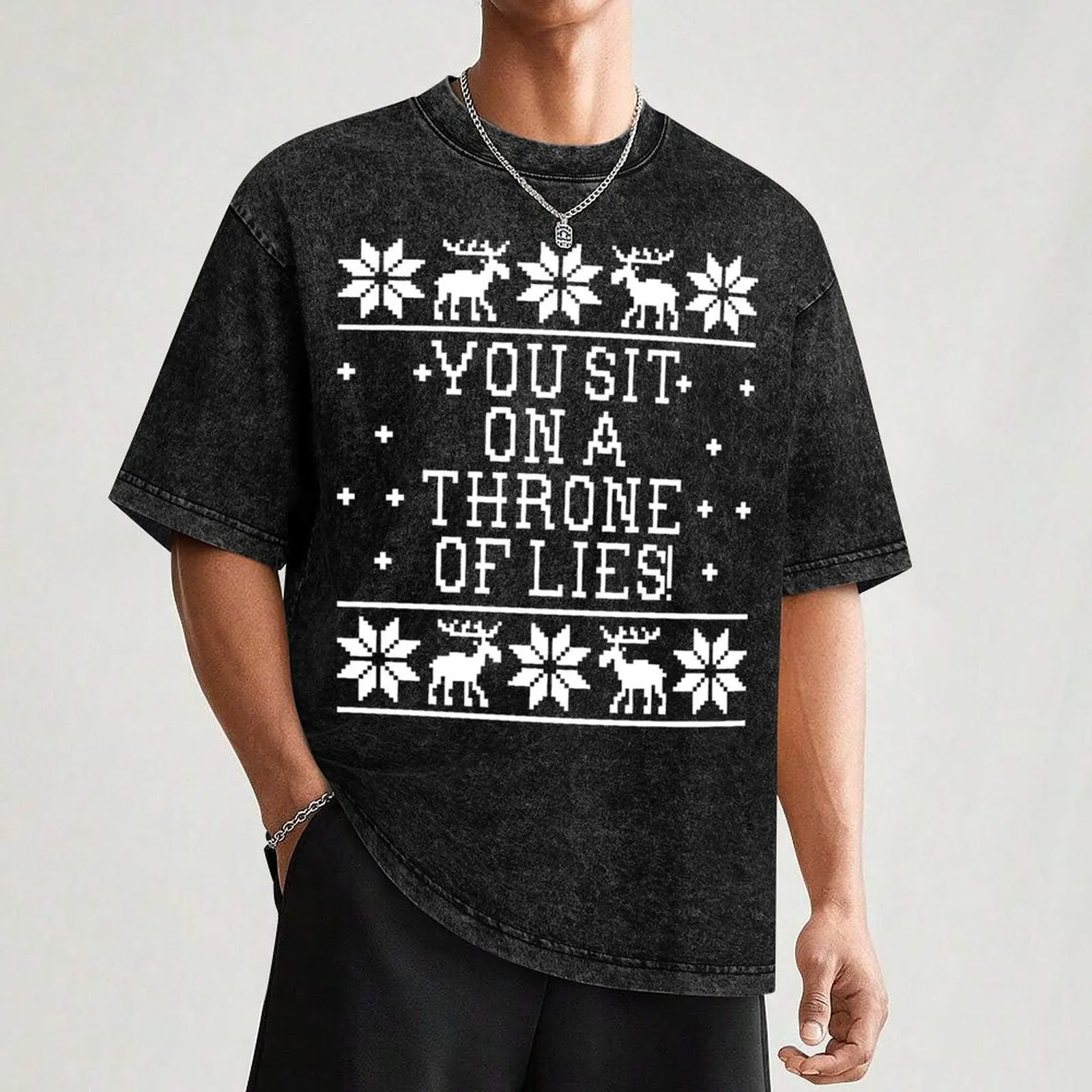 Assis sur un trône de mensonges! T-shirt graphique de conception de chandail de Noël pour hommes, citation de film elfe, t-shirts d'été, médicaments, chemise scopique