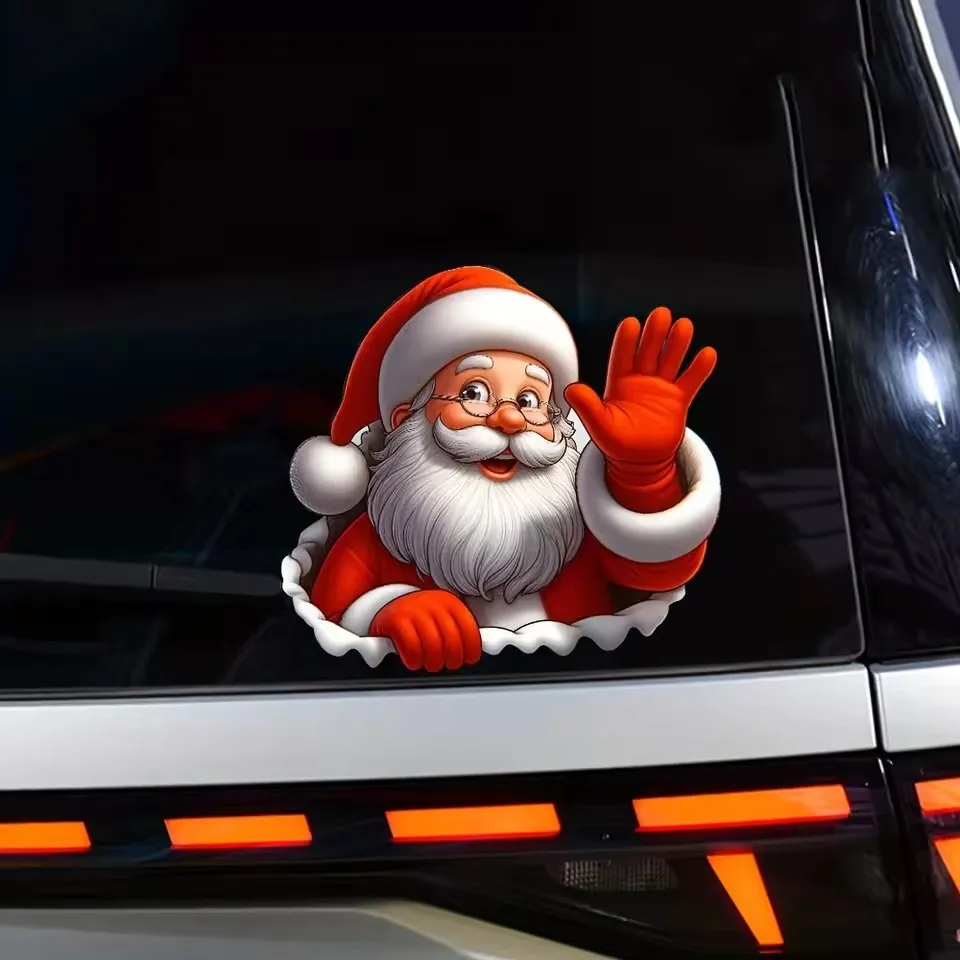 

Santa Claus waving sticker, 1 piece self-adhesive decorative sticker, suitable for Christmas PVC car and window vinyl.