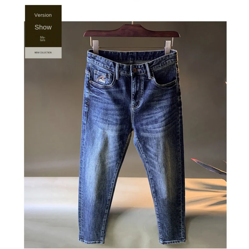 جينز رجالي راقي ملابس رجالية عصرية جينز مطاطي نمط جديد لخريف 2025 سروال أزرق غير رسمي