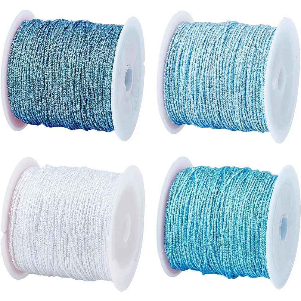 

108 Yards 0.8mm Blue String 4 Colors Bracelet String Thread Metallic Cord Ribbon Wrap Thread Tag Cord for Summer Surf Weave