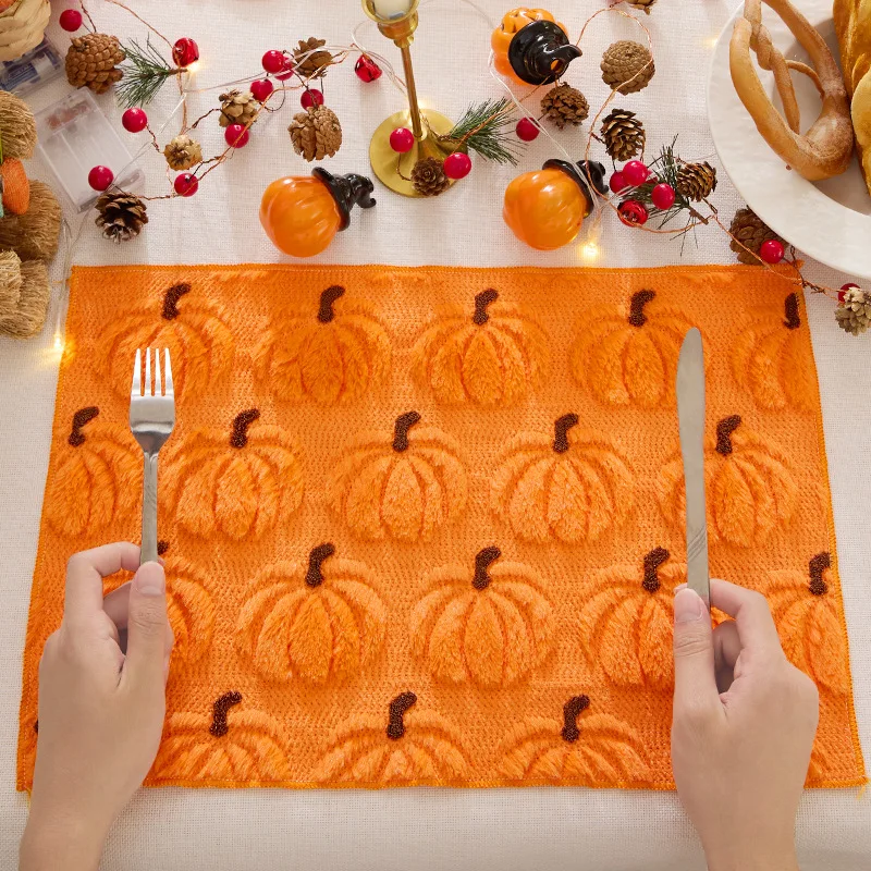 

Модные подставки из полиэстера на День Благодарения, Хэллоуин, осенние тыквенные салфетки, нескользящие коврики для стола, кухонный стол, аксессуары для домашнего декора